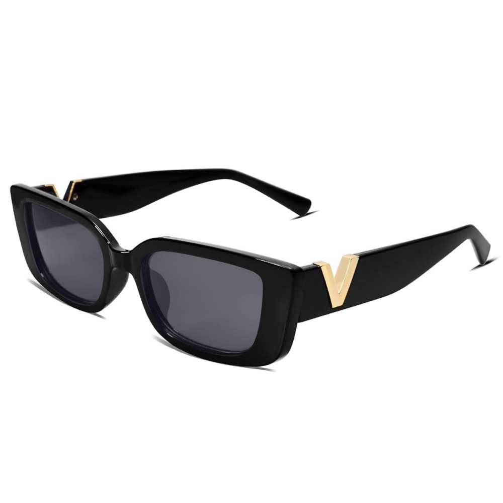 Valentino Black and Gold Rectangular Sunglasses